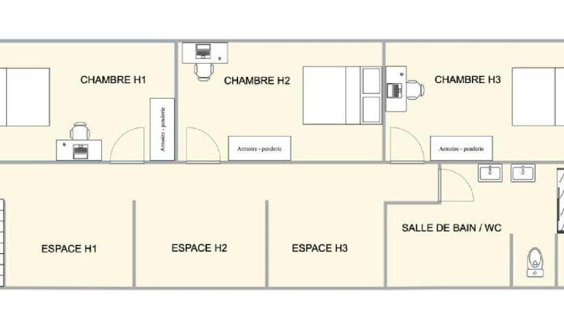 پانسیون Coeur De Ville #h3   Wifi Et Netflix   Lave Linge   Logement Partagé   Chambre Privée