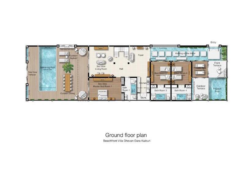 带4个卧室的别墅, Dhevan Dara Beach Villa Kuiburi