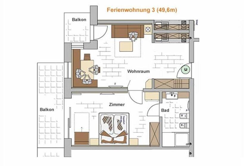 Апартаменты 1 Спальня с Балконом, Apartments Oberdorner