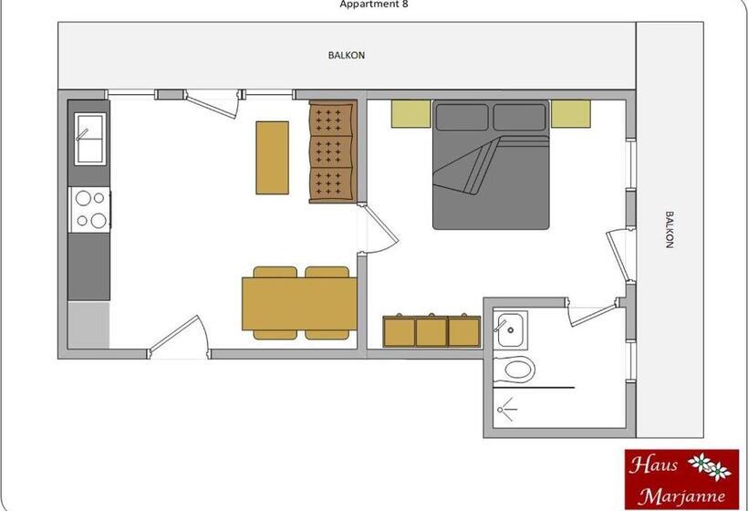 Апартаменты 1 Спальня с Балконом, Haus Marjanne