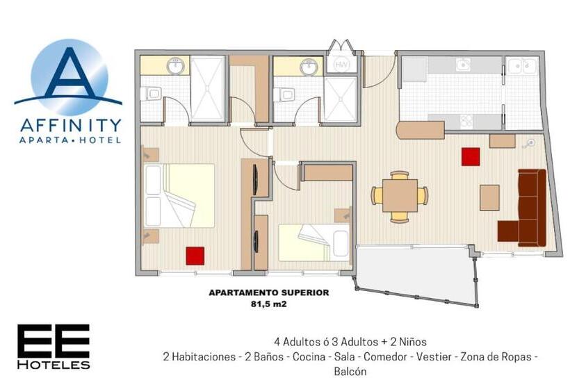 침실 2개 아파트, Affinity Aparta