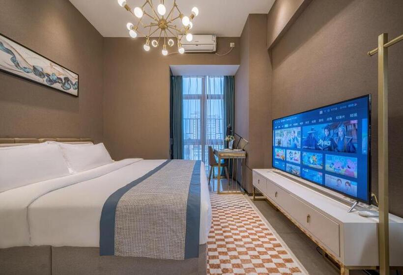 Quarto Deluxe Cama King, Gepai Executive Apartment   Shenzhen Futian Convention And Exhibition Center