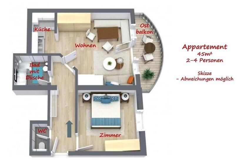 バルコニー付き１ベッドルームアパートメント, Pension Alpenrose