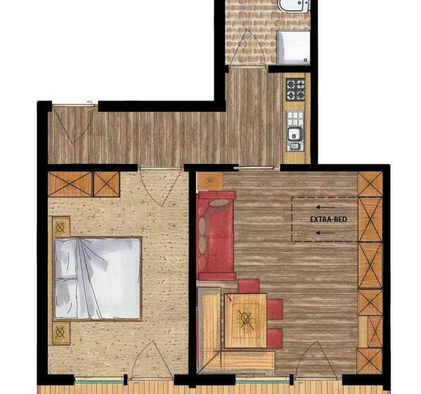 آپارتمان 1 خوابه با بالکن, Residence Costa Burjada