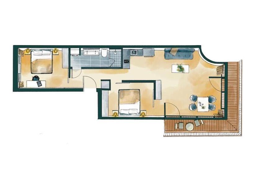 침실 2개 아파트, Waveboard Hotel & Boardinghouse
