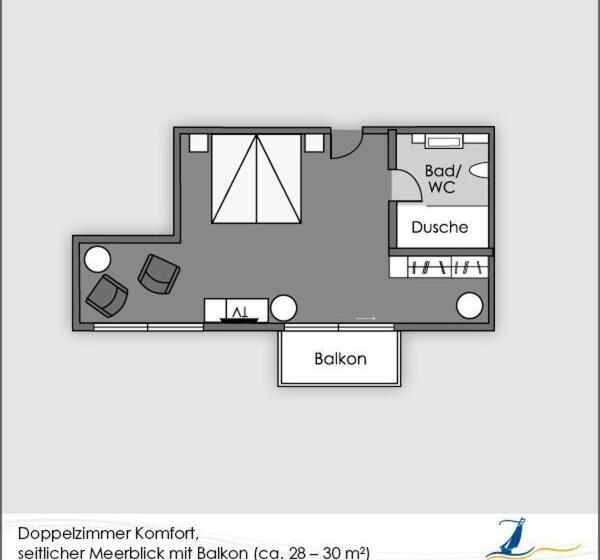 Комфортабельный номер с боковым видом на море, Strandhotel Duhnen